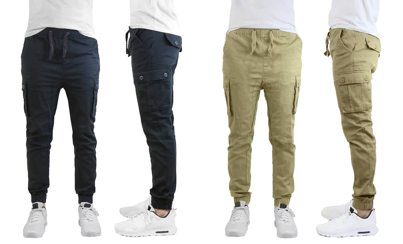 Galaxy by Harvic Slim Fit Cotton Stretch Twill Men's Cargo Joggers 2 Pack